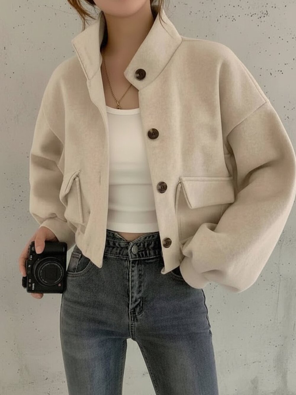 Apricot Casual Women's Plus Size Stand Collar Jacket